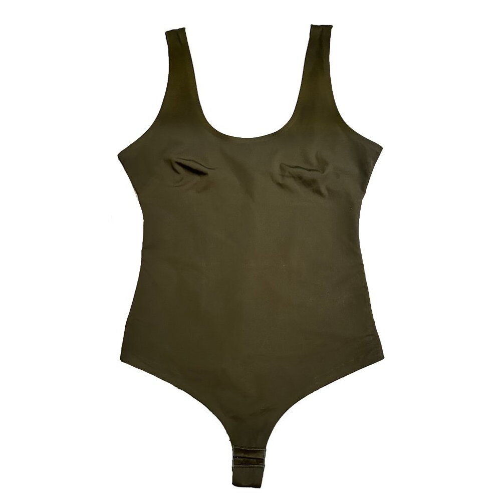 Pinsy Scoop Tank Hourglass Shapewear Thong Bodysuit - XL Long - Forest Green - Picture 4 of 7